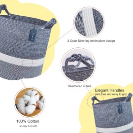 COMSE Extra Large Blanket Basket, Tall Woven Storage Basket, Nursery Hamper, 15.7x 21.7, Cotton Rope Laundry Hamper for Toys Clothes Towels, Blend Navy Blue/White