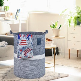 COMSE Extra Large Blanket Basket, Tall Woven Storage Basket, Nursery Hamper, 15.7x 21.7, Cotton Rope Laundry Hamper for Toys Clothes Towels, Blend Navy Blue/White