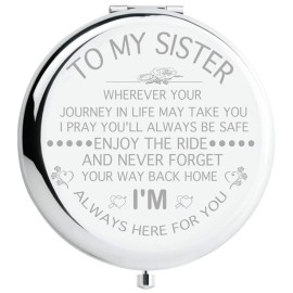 Fnbgl Sister Gifts from Sister Brother, Sisters Birthday Gift Ideas, for Girls Womens, Great Gifts for Mothers Day, Graduation Present for Her Silver Compact Mirror