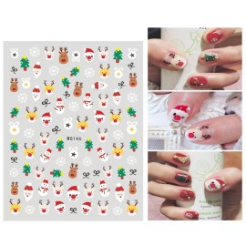 6 Sheets Christmas Nail Art Stickers 3D Snowflake Self-Adhesive Nail Decals Tree Bell Santa Claus Elk Sock Designs Sticker Xmas Winter Nails Supplies for Fingernails & toenail Charms Nail Art Decor
