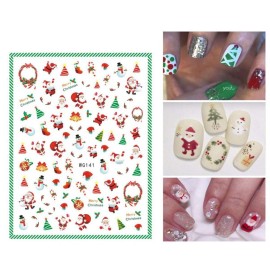 6 Sheets Christmas Nail Art Stickers 3D Snowflake Self-Adhesive Nail Decals Tree Bell Santa Claus Elk Sock Designs Sticker Xmas Winter Nails Supplies for Fingernails & toenail Charms Nail Art Decor