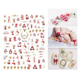 6 Sheets Christmas Nail Art Stickers 3D Snowflake Self-Adhesive Nail Decals Tree Bell Santa Claus Elk Sock Designs Sticker Xmas Winter Nails Supplies for Fingernails & toenail Charms Nail Art Decor
