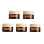 5Pcs 20G/20ML Refillable Round Amber Glass Cream Jars Empty Cosmetic Containers Sample Jars Bottle with Inner Liners and Wood Grain Lid for Storage Cream Lotion Balm etc