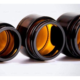 5Pcs 20G/20ML Refillable Round Amber Glass Cream Jars Empty Cosmetic Containers Sample Jars Bottle with Inner Liners and Wood Grain Lid for Storage Cream Lotion Balm etc