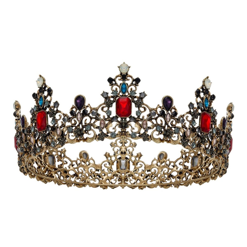 SWEETV Jeweled Baroque Queen Crown - Rhinestone Wedding Tiaras and Crowns for Women, Black Costume Party Hair Accessories with Ruby, Victoria