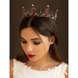 SWEETV Jeweled Baroque Queen Crown - Rhinestone Wedding Tiaras and Crowns for Women, Black Costume Party Hair Accessories with Ruby, Victoria