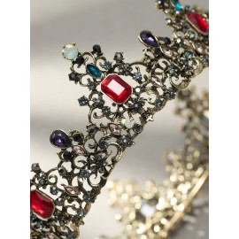 SWEETV Jeweled Baroque Queen Crown - Rhinestone Wedding Tiaras and Crowns for Women, Black Costume Party Hair Accessories with Ruby, Victoria