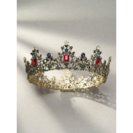 SWEETV Jeweled Baroque Queen Crown - Rhinestone Wedding Tiaras and Crowns for Women, Black Costume Party Hair Accessories with Ruby, Victoria