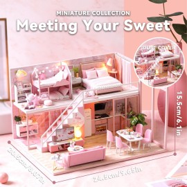 Flever Dollhouse Miniature DIY House Kit Creative Room with Furniture for Romantic Artwork Gift (Meeting Your Sweet)