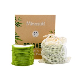 Minasuki 20 Pack Reusable Makeup Remover Pads - Bamboo Reusable Cotton Rounds for Toner, Washable Pads for All Skin Types with Cotton Laundry Bag
