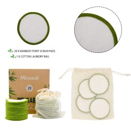 Minasuki 20 Pack Reusable Makeup Remover Pads - Bamboo Reusable Cotton Rounds for Toner, Washable Pads for All Skin Types with Cotton Laundry Bag Minasuki 20 Pack Reusable Makeup Remover Pads - Bamboo Reusable Cotton Rounds for Toner, Washable Pads for All Skin Types with Cotton Laundry Bag