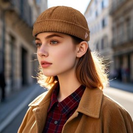 CLAPE Brimless Beanie Hat Corduroy Watch Cap Rolled Cuff Docker Cap Leon Skull Harbour Hat Unisex