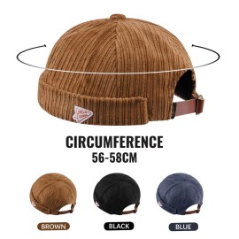 CLAPE Brimless Beanie Hat Corduroy Watch Cap Rolled Cuff Docker Cap Leon Skull Harbour Hat Unisex