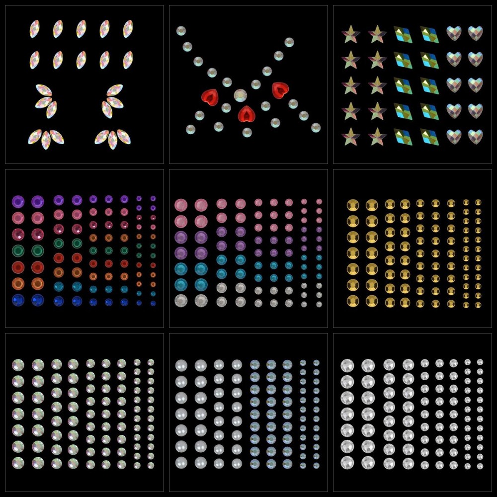 Face Jewels Stickers Gems, 9 Sheets Eye Body Face Gems, Rhinestone Eye Body Jewels Stickers, Self Adhesive Rhinestones Rainbow Face Gems for Women Festival Accessory
