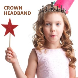 Lurrose Baroque Queen Crown Wedding Bridal Tiara Black Rhinestones Baroque Halloween Costume Prom Pageant Tiara for Women