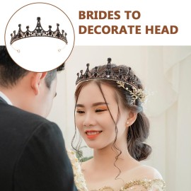 Lurrose Baroque Queen Crown Wedding Bridal Tiara Black Rhinestones Baroque Halloween Costume Prom Pageant Tiara for Women