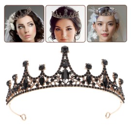 Lurrose Baroque Queen Crown Wedding Bridal Tiara Black Rhinestones Baroque Halloween Costume Prom Pageant Tiara for Women
