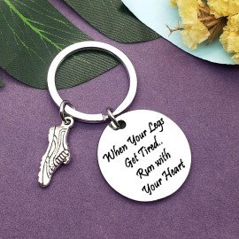 Funny Fitness Gym Gift Keychain Workout Gift Runners Gift for men Women Inspirational Gift Gym Trainer Jewelry When Your Legs Get Tired,Run with Your Heart Key Chain Keyring Workout Jewelry