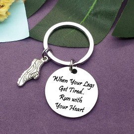 Funny Fitness Gym Gift Keychain Workout Gift Runners Gift for men Women Inspirational Gift Gym Trainer Jewelry When Your Legs Get Tired,Run with Your Heart Key Chain Keyring Workout Jewelry