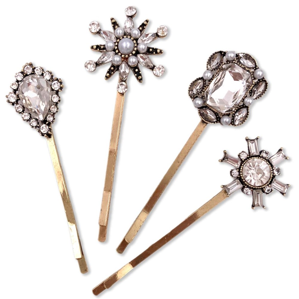 4PCS Vintage Rhinestone Pearl Bobby Pins Decorative Hair Slides Clips Accessories Women 4PCS Vintage Rhinestone Pearl Bobby Pins Decorative Hair Slides Clips Accessories Women