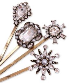 4PCS Vintage Rhinestone Pearl Bobby Pins Decorative Hair Slides Clips Accessories Women 4PCS Vintage Rhinestone Pearl Bobby Pins Decorative Hair Slides Clips Accessories Women