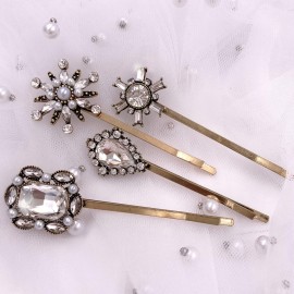 4PCS Vintage Rhinestone Pearl Bobby Pins Decorative Hair Slides Clips Accessories Women 4PCS Vintage Rhinestone Pearl Bobby Pins Decorative Hair Slides Clips Accessories Women