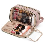 Teamoy Portable Makeup Brush Bag (up to 9), Makeup Brush Holder with Handle, Travel Makeup Organizer Cosmetic Bag, Travel Toiletry Bag Artist Storage Bag, Misty Rose