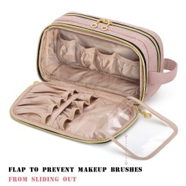 Teamoy Portable Makeup Brush Bag (up to 9), Makeup Brush Holder with Handle, Travel Makeup Organizer Cosmetic Bag, Travel Toiletry Bag Artist Storage Bag, Misty Rose