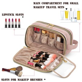 Teamoy Portable Makeup Brush Bag (up to 9), Makeup Brush Holder with Handle, Travel Makeup Organizer Cosmetic Bag, Travel Toiletry Bag Artist Storage Bag, Misty Rose
