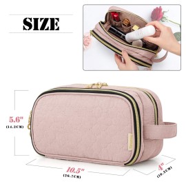 Teamoy Portable Makeup Brush Bag (up to 9), Makeup Brush Holder with Handle, Travel Makeup Organizer Cosmetic Bag, Travel Toiletry Bag Artist Storage Bag, Misty Rose