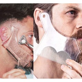 2PCS Men\'s Beard Shaping Tool Template, Beard Guide Shaper with Inbuilt Comb, Multi-liner Edges Shave for Curve/Straight/Neckline/Goatee/Sideburns (Clear-2pcs)