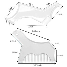 2PCS Men\'s Beard Shaping Tool Template, Beard Guide Shaper with Inbuilt Comb, Multi-liner Edges Shave for Curve/Straight/Neckline/Goatee/Sideburns (Clear-2pcs)