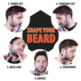 2PCS Men\'s Beard Shaping Tool Template, Beard Guide Shaper with Inbuilt Comb, Multi-liner Edges Shave for Curve/Straight/Neckline/Goatee/Sideburns (Clear-2pcs)
