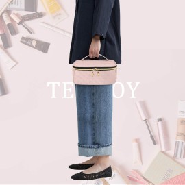 Teamoy Travel Makeup Brush Case, Professional Cosmetic Artist Organizer Case with Handle for Makeup Brushes(up to 7-inch) and Essentials, Small, Misty Rose(BAG ONLY)