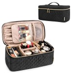 Teamoy Travel Makeup Brush Case, Makeup Train Organizer Bag with Handle for Makeup Brushes(up to 8-inch) and Essentials, Large, Black(BAG ONLY)