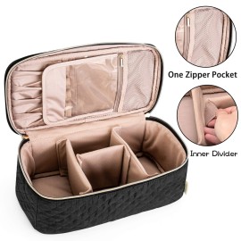 Teamoy Travel Makeup Brush Case, Makeup Train Organizer Bag with Handle for Makeup Brushes(up to 8-inch) and Essentials, Large, Black(BAG ONLY)