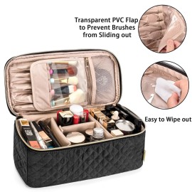 Teamoy Travel Makeup Brush Case, Makeup Train Organizer Bag with Handle for Makeup Brushes(up to 8-inch) and Essentials, Large, Black(BAG ONLY)