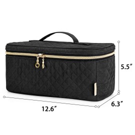 Teamoy Travel Makeup Brush Case, Makeup Train Organizer Bag with Handle for Makeup Brushes(up to 8-inch) and Essentials, Large, Black(BAG ONLY)