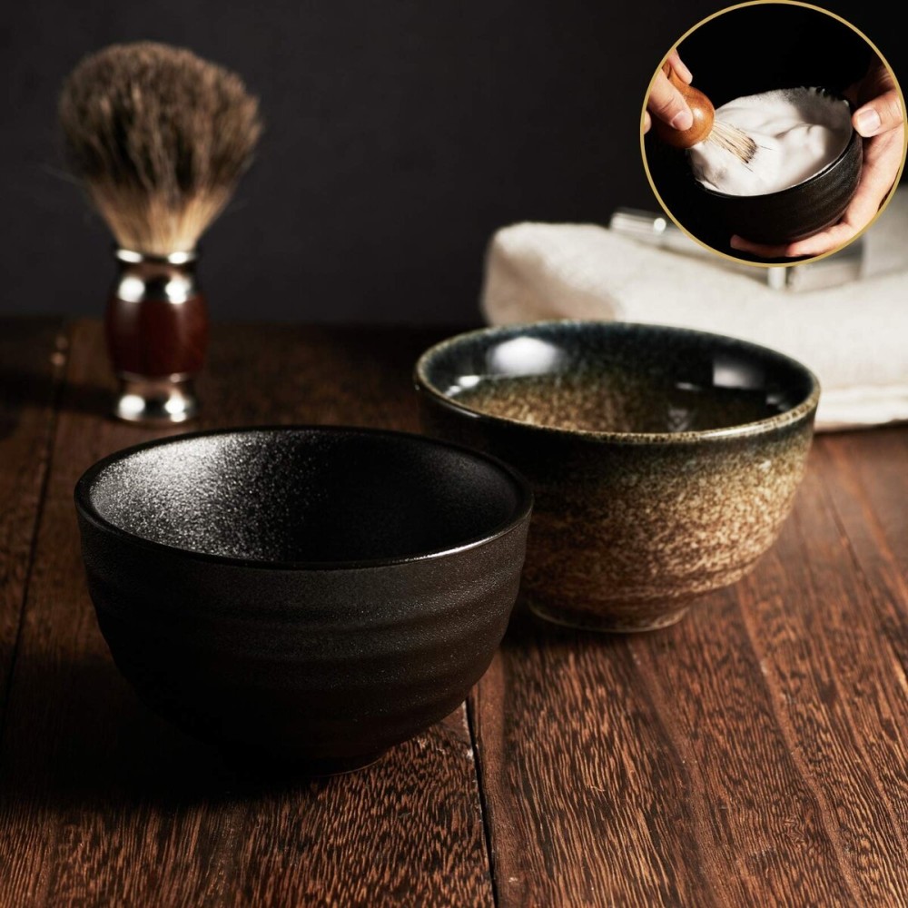Vintage Design Handmade Pottery Shaving Bowl Thicken Ceramic Soap Dish Black 4.5 (Black)
