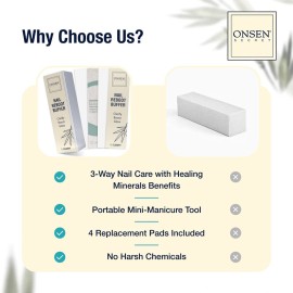 Professional Nail Buffer Block | Ultimate Shine Nail Buffing Block w/ 3 Way Buffing Methods & Replacement Buffer Pads | Japanese Buffer Block + 6 Replacement Buffer Pads Bundle by Onsen