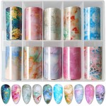 10 Sheets Nail Foil Transfer Sticker, Anfigo Marble Nail Art Foil Decals DIY Manicure Decoration Kit (4x100cm)