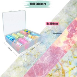10 Sheets Nail Foil Transfer Sticker, Anfigo Marble Nail Art Foil Decals DIY Manicure Decoration Kit (4x100cm)