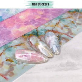 10 Sheets Nail Foil Transfer Sticker, Anfigo Marble Nail Art Foil Decals DIY Manicure Decoration Kit (4x100cm)