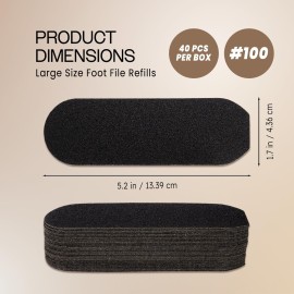 PANA 40 Pieces Large Black Pedi File Refill for Stainless Steel Foot File Sanding Foot Rasp - Easy Strip Peel Pedicure Refill Pads - Grit 100