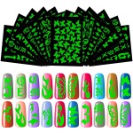 OIIKI 24PCS Luminous Butterfly Nail Stickers, 3D Self-Adhesive Fluorescence Flame Butterfly Cloud Rainbow Number Letter Nail Stickers Decals, Nail Wrap Manicure, Glow in The Dark, for Nail DIY