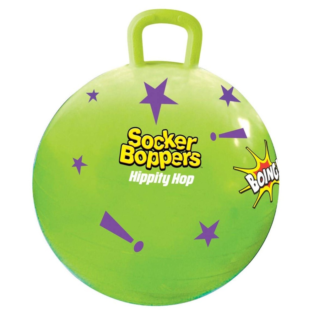 Socker Bopper Hippity Hopper Ball, Inflatable Jump Balance 15 Ball for Kids, Neon Green, Indoor and Outdoor Fun, Durable Heavy Gauge Vinyl, EZ Grip Handle, Promotes Balance-Coordination-Strength