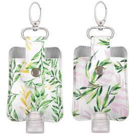VENTURED LIVING Hand Sanitizer Holder Keychain - Premium Vegan Leather & Leakproof Empty 1 oz Bottles - Mini Travel Keychain Holder for Backpack & Purse (Floral Set of 2)