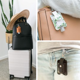 VENTURED LIVING Hand Sanitizer Holder Keychain - Premium Vegan Leather & Leakproof Empty 1 oz Bottles - Mini Travel Keychain Holder for Backpack & Purse (Floral Set of 2) VENTURED LIVING Hand Sanitizer Holder Keychain - Premium Vegan Leather & Leakproof Empty 1 oz Bottles - Mini Travel Keychain Holder for Backpack & Purse (Floral Set of 2)