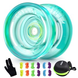 MAGICYOYO K2 Responsive Yoyo - Great for Kids and Beginners with Smooth Spins and Fingerspin Design - with Storage Glove, Bag, and 12 Yo-Yo Strings - Crystal Green