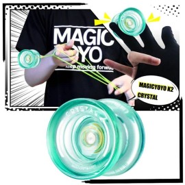 MAGICYOYO K2 Responsive Yoyo - Great for Kids and Beginners with Smooth Spins and Fingerspin Design - with Storage Glove, Bag, and 12 Yo-Yo Strings - Crystal Green